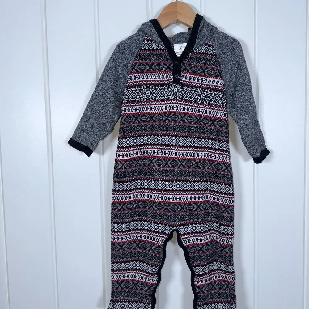 Hanna Andersson Sweater‎ Suit Baby Fair Isle Size 80/18-24 Black Gray Red White